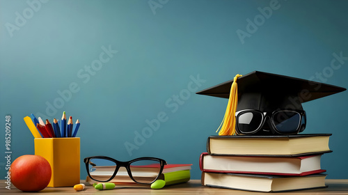Graduation Cap on Books wit...