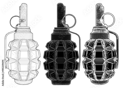 Hand Grenade Bomba Vector. Illustration Isolated On White Background.