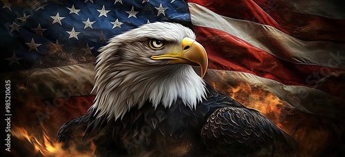 The majestic eagle symbolizes freedom against the backdrop of the American flag.