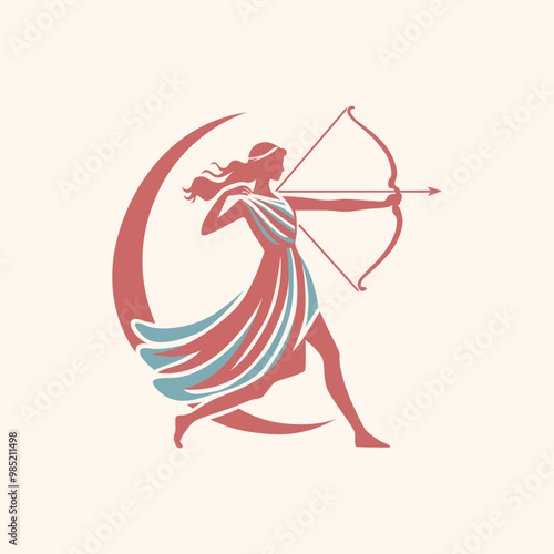 Female Archer with Crescent Moon Illustration