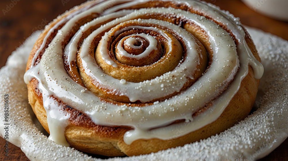 Fototapeta premium sweet cinnamon roll with icing on top