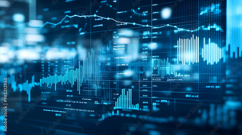 Fototapeta premium Blue Digital Stock Market Chart Abstract Background