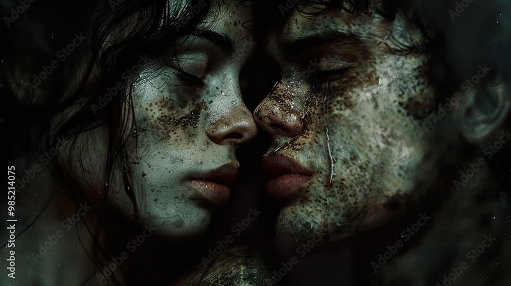 Intimate Portrait of a Couple in Love, Close Up, Eyes Closed, Dark, Dramatic, Emotional Intimate Portrait of a Couple in Love, Close Up, Eyes Closed, Dark, Dramatic, Emotional