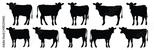 Cow silhouettes set, animal pack of vector silhouette design, isolated background
