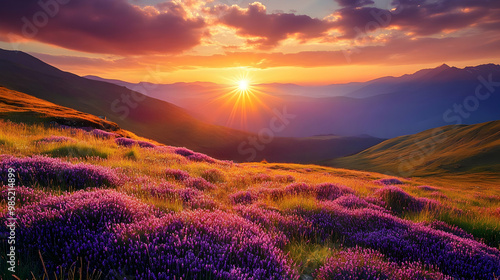 Mountain Sunset with Wildfl...