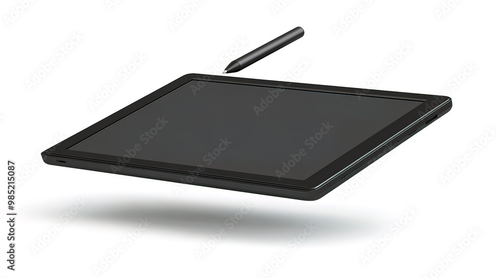 Black Tablet with Stylus Pen, White Background Black Tablet with Stylus Pen, White Background