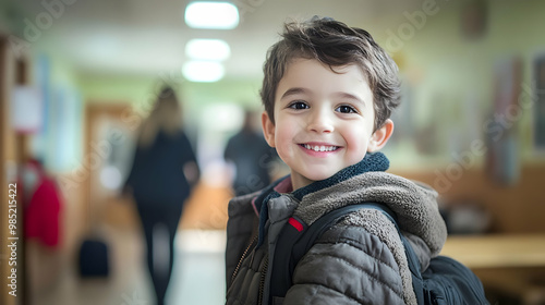 Smiling Boy in School Hallw...