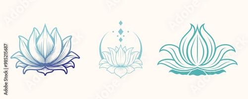 lotus flower logo set. lotus flower stem leaf
flower bloom pistil bud for cosmetics, beauty products, care, salon, spa, therapy, health and more