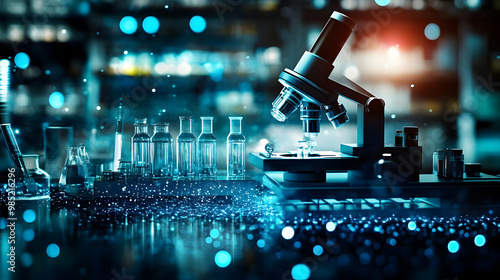 Microscope and Flasks in a ...