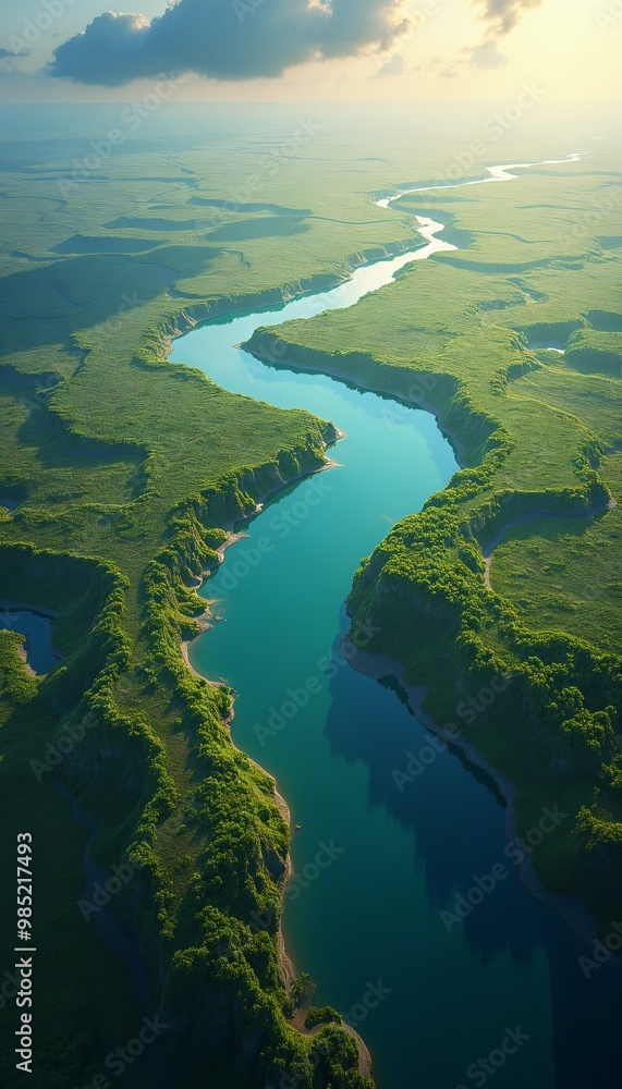 Breathtaking Aerial View of Winding River in Vast Green Landscape Phone wallpaper Breathtaking Aerial View of Winding River in Vast Green Landscape Phone wallpaper
