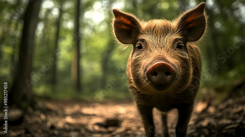 Curious Pig in the Forest -...