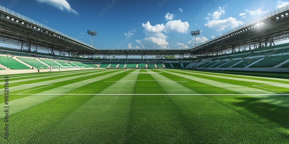 Professional soccer field stadium no people. Professional soccer field stadium no people.