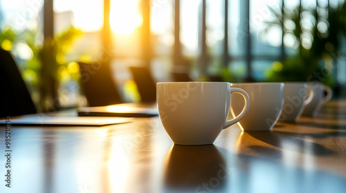 White Coffee Cups on Wooden...