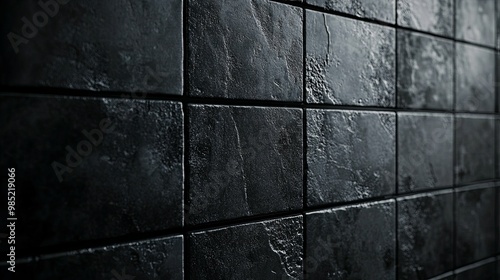 Black Square Tiles Wall with Uneven Surface Texture