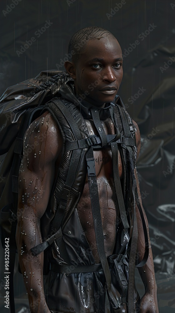 Intense Portrait of a Man in the Rain Intense Portrait of a Man in the Rain