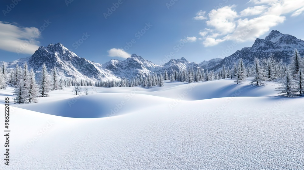 Obraz premium Snow-Covered Mountain Range Under a Blue Sky