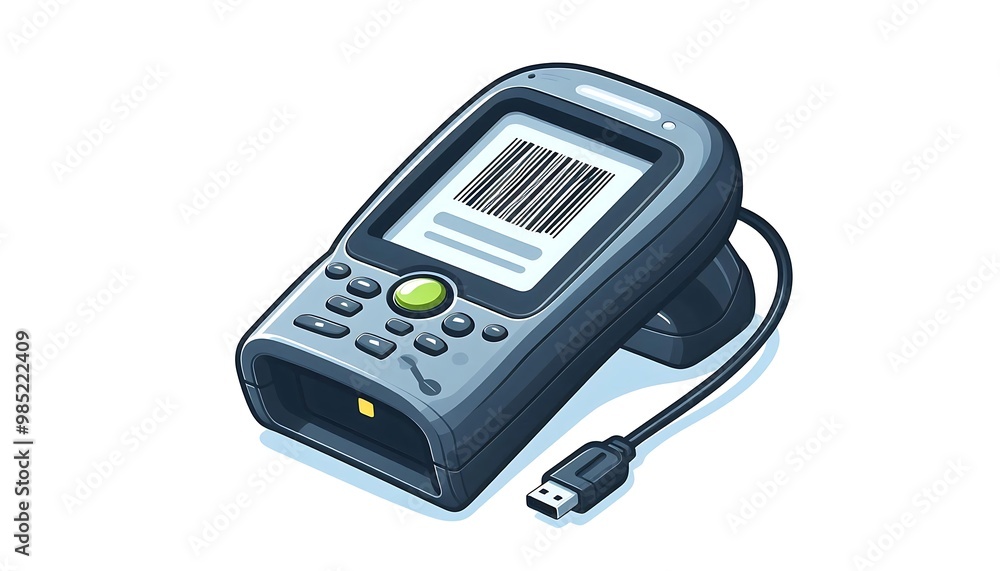 electronic barcode scanner device, isolated on white background, flat design illustration electronic barcode scanner device, isolated on white background, flat design illustration