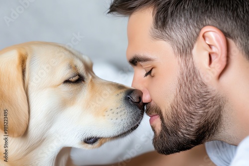 Close-up of a dogâ€™s nose touching a personâ€™s nose, showing the bond and connection they share photo