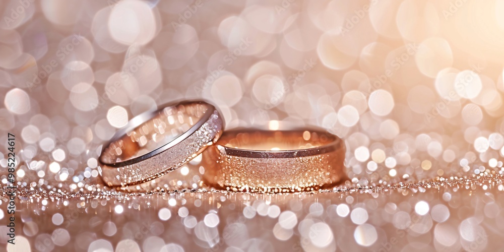 Wedding rings on a sparkling background and bokeh with copy space Wedding rings on a sparkling background and bokeh with copy space