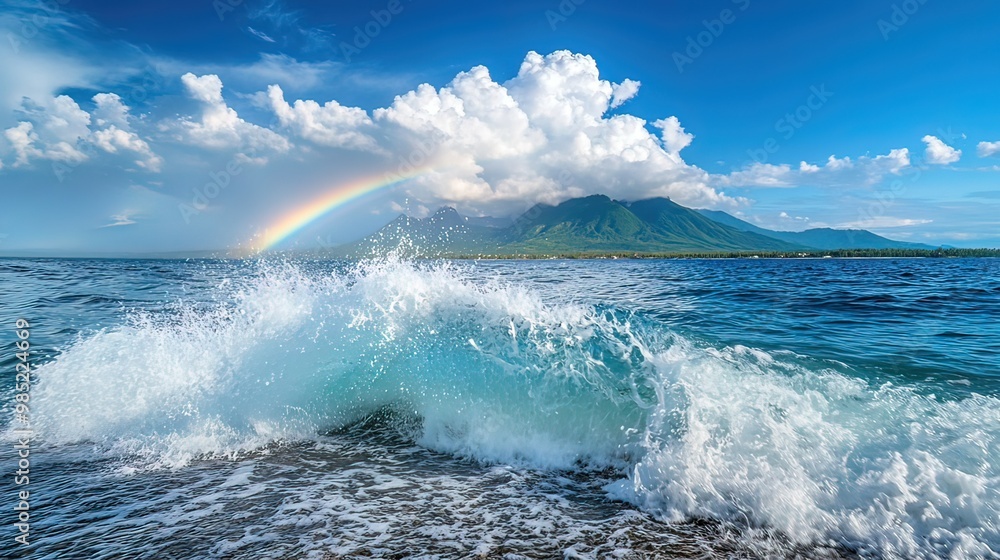 Rainbow and Crashing Wave on a Tropical Island Rainbow and Crashing Wave on a Tropical Island
