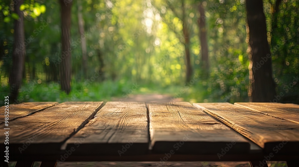 Wooden Tabletop in a Sunlit Forest Wooden Tabletop in a Sunlit Forest