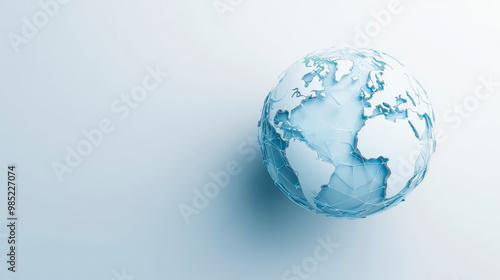 A minimalist image of a globe with continents highlighted in white, symbolizing global connectivity and international relations against a clean, light background.