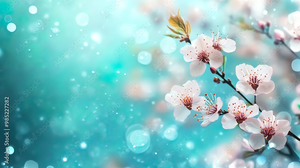 Delicate White Blossoms on a Branch Against a Blue Sky Delicate White Blossoms on a Branch Against a Blue Sky