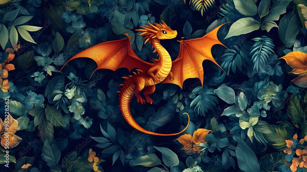 Adorable dragon nestled in forest breathing fresh air image Adorable dragon nestled in forest breathing fresh air image