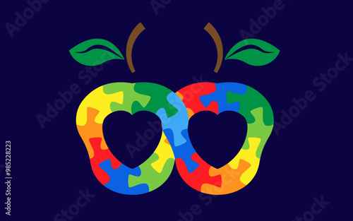  Infinity puzzle apple concept design. Vector isolated on blue background.	
