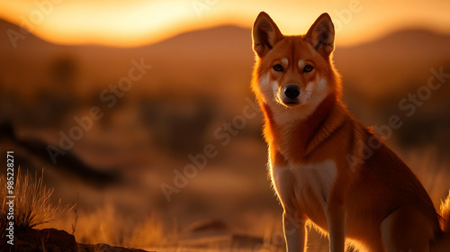 Red Fox Sitting In Golden S...