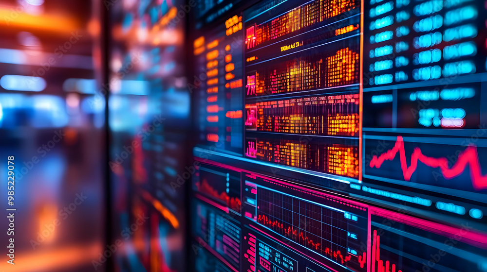 Digital Data Display with Red and Blue Lights - Illustration Digital Data Display with Red and Blue Lights - Illustration