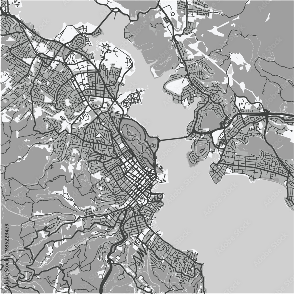 Map of Hobart in Australia in grayscale. Contains layered vector with ...