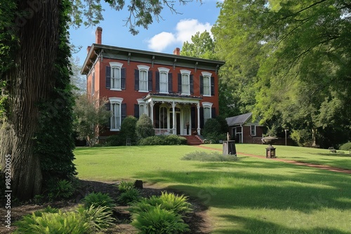 Historical Lotz House Museum in Franklin, Tennessee, USA. Exterior of the building with distinctive facades. National landmark and destination for American Civil War history and military tourism. photo