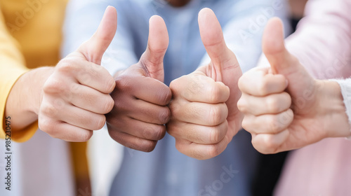 Four people giving a thumbs up, symbolizing agreement, approval, or positivity in a diverse and inclusive manner.