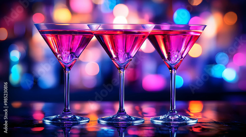 Three Pink Cocktails on a B...