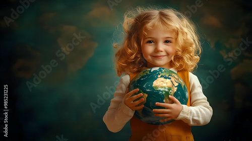 Smiling Girl Holding Globe ...