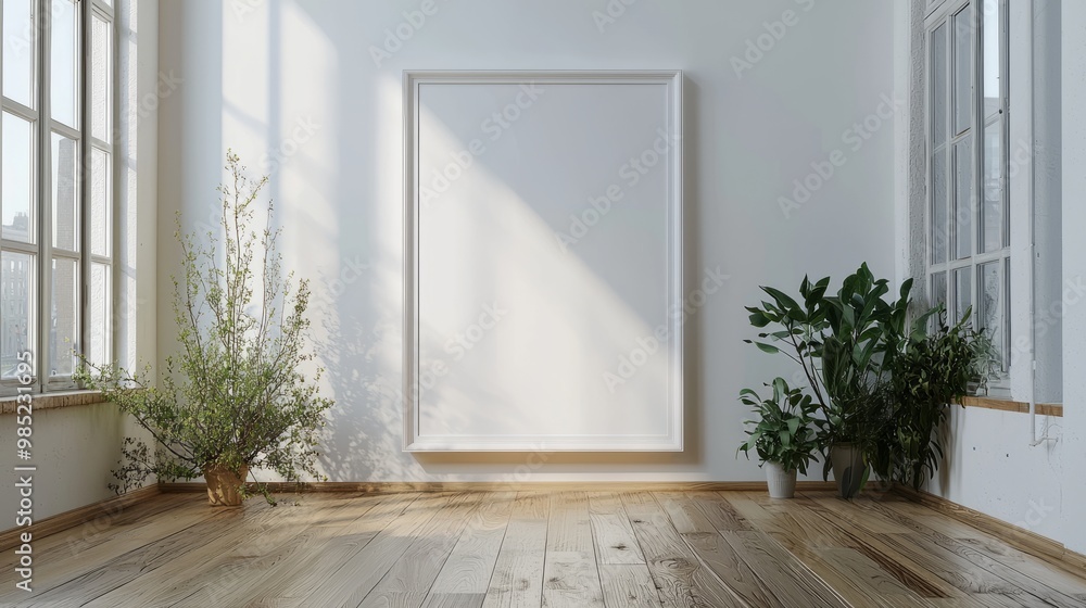 Minimalist Room with Potted Plants and Large Windows Minimalist Room with Potted Plants and Large Windows