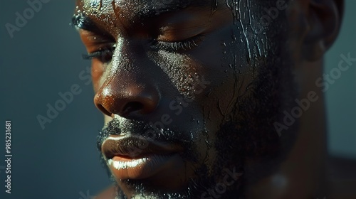 Close-Up Portrait of a Man with Sweat on His Face