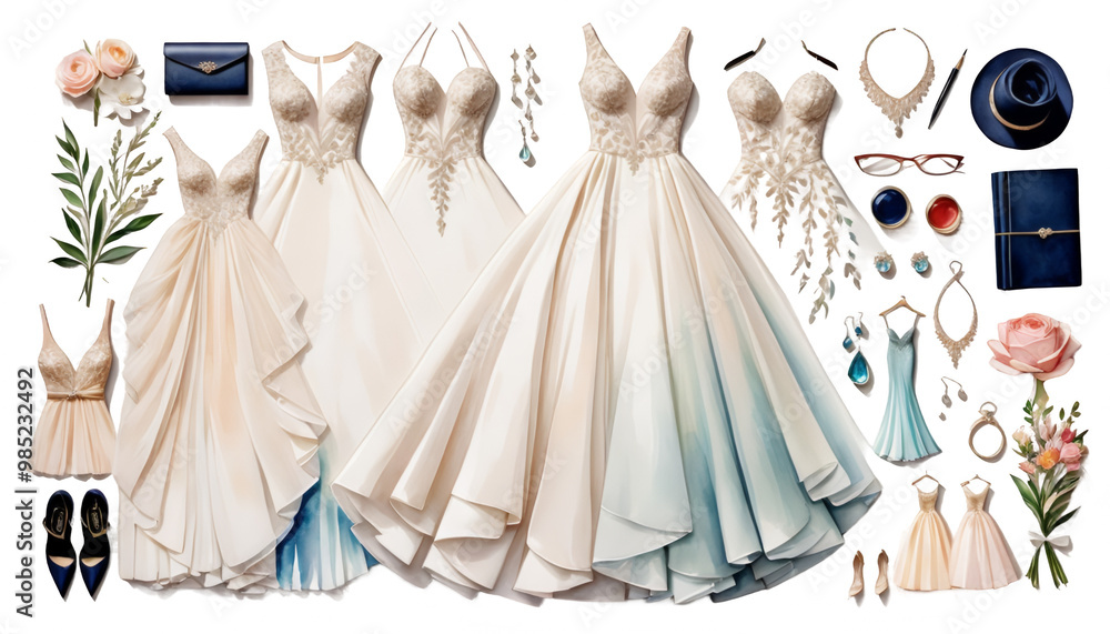 woman aring bride watercolor illustration long evening young dress fashion watercolor dress wedding bride illustration painting vignetting design prom woman young model posing long lace celebration