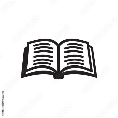 Open book with readable text icon on white background.