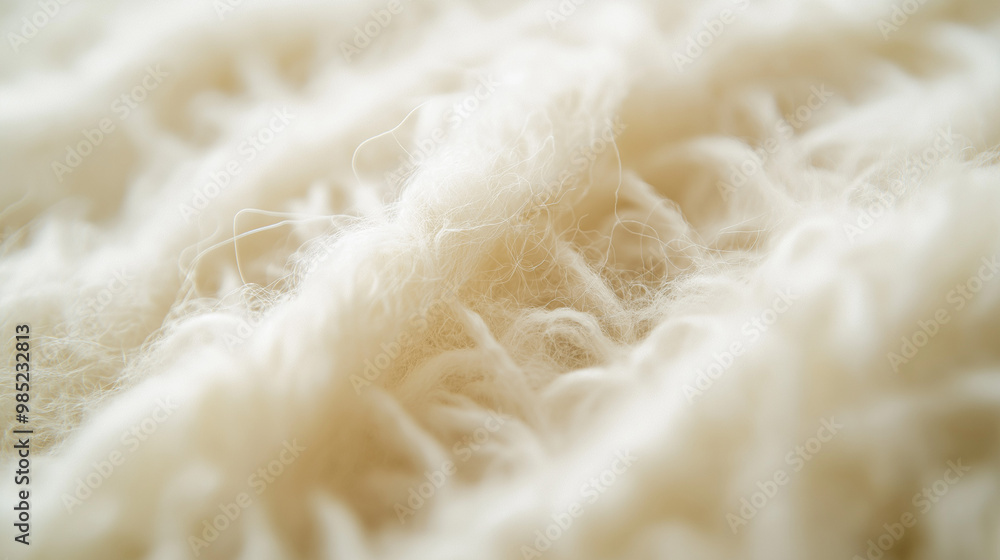 close-up of wool with a fluffy texture, the focus is on the intricate fibers, highlighting its warmth and comfort