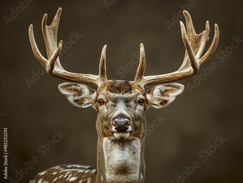 Majestic Deer Portrait: Close-Up of a Spotted Buck with Antlers