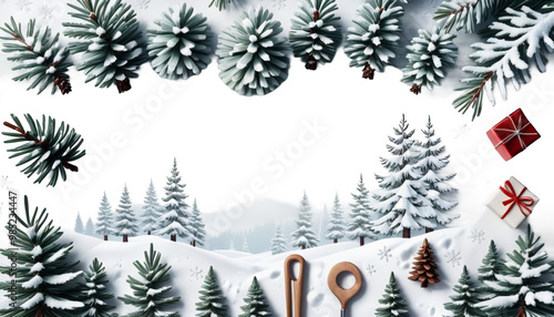 Obraz na płótnie trees fir christmas wallpaper snow landscape winter vintage winter landscape christmas tree snow illustration background design wallpaper decoration abstract vintage forest fir countryside retro art w salonie