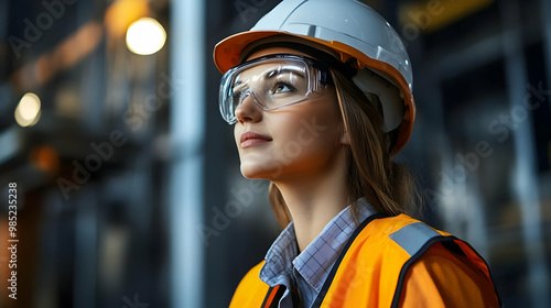 Woman in Hardhat and Safety...