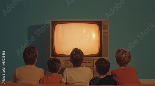 90s kids watching Saturday morning cartoons on a tube TV