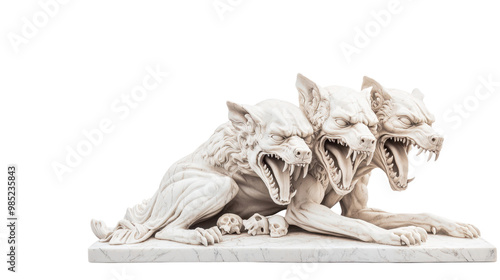 Three Headed Wolf Sculpture  Marble Statue  Mythical Creature  Fantasy Art  Ancient  Greek