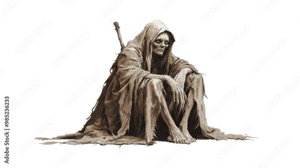 Fototapeta premium Grim Reaper Sitting With Scythe Illustration