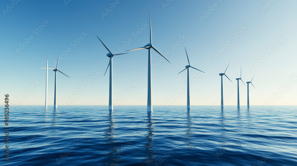 Offshore wind turbines stand tall in the calm sea, harnessing renewable energy from the wind to generate electricity in a sustainable manner. Offshore wind turbines stand tall in the calm sea, harnessing renewable energy from the wind to generate electricity in a sustainable manner.