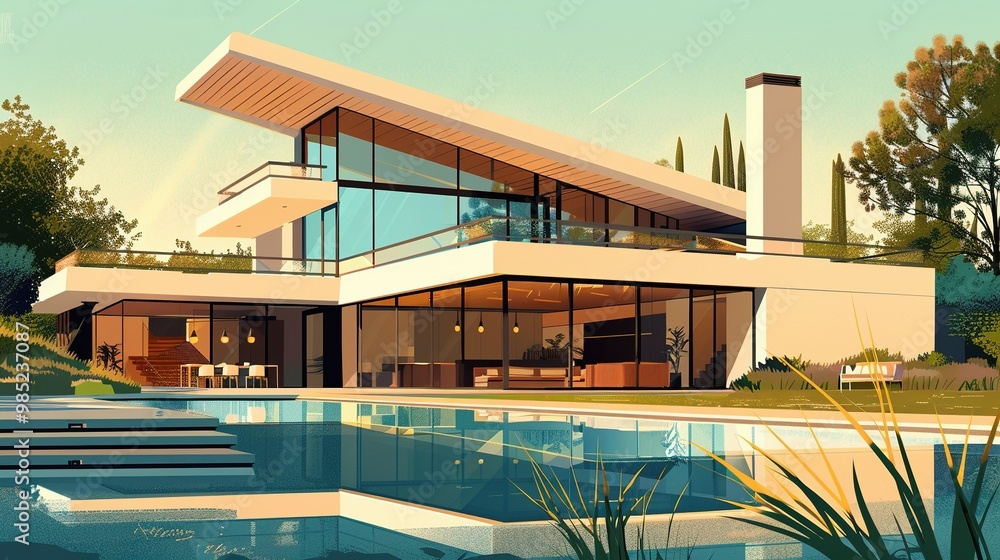 Fototapeta premium Modern House Illustration: A Contemporary Home Design