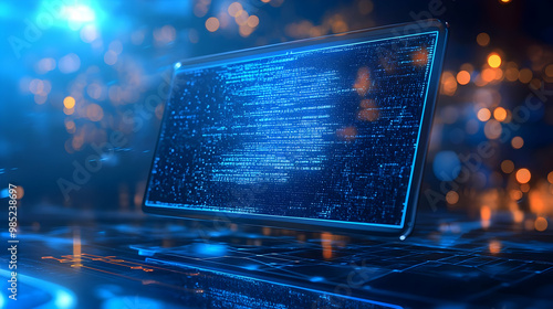 Computer Screen with Blue C...